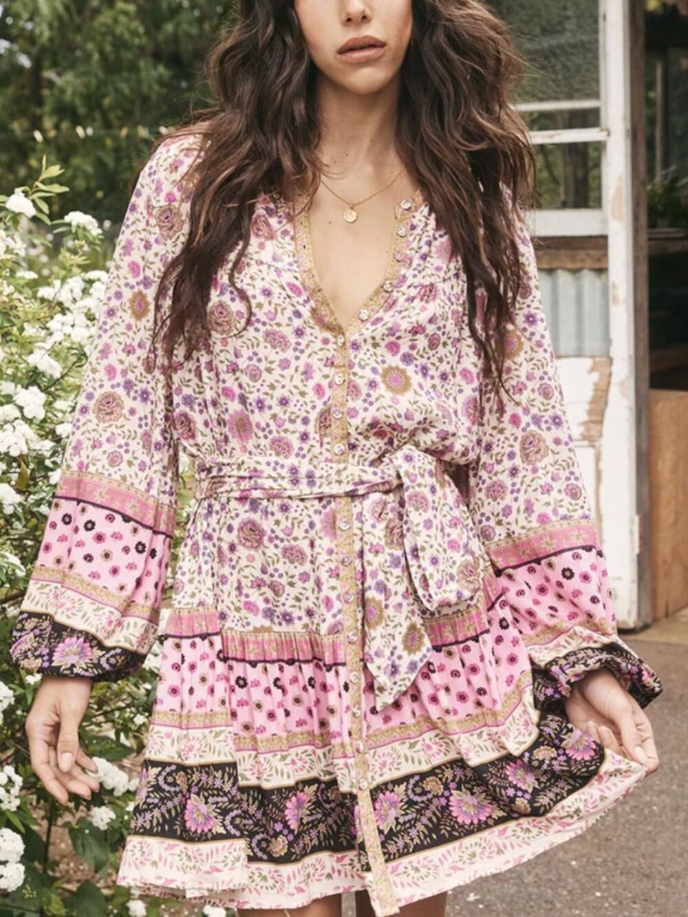 Spell Lady Untamed Tunic Dress S Lavender Floral Boho Mini Duster